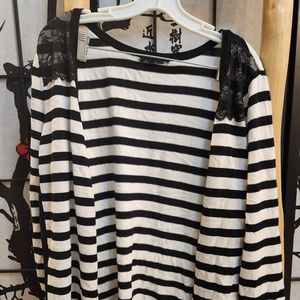 Black white striped lace cardigan